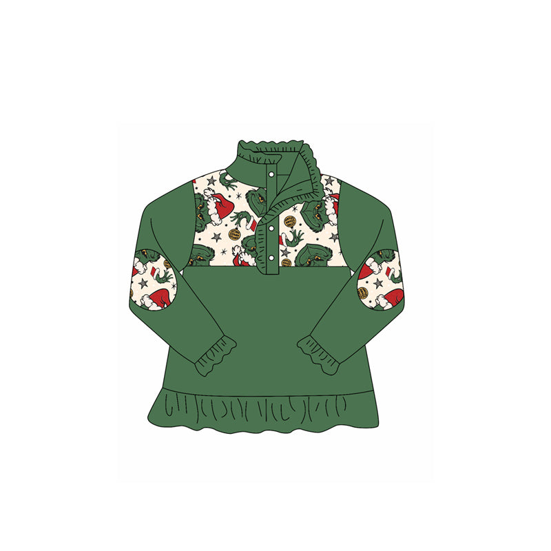 X913 GT1167grinch green zippered long-sleeved top