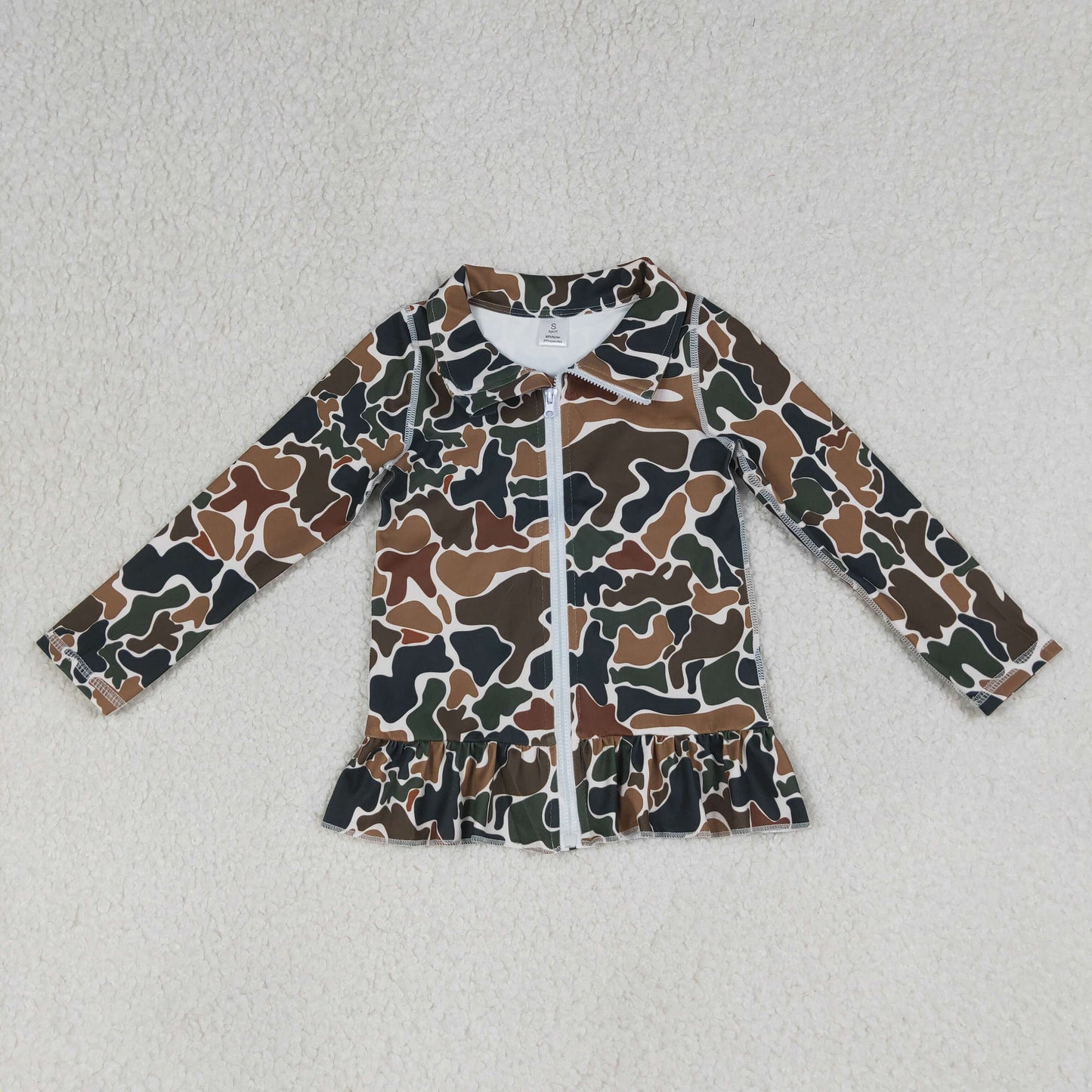 4.1 GT1315 Baby Girls Southern Dark Brown Camo Yoga Active Zip Ruffle Jackets Top