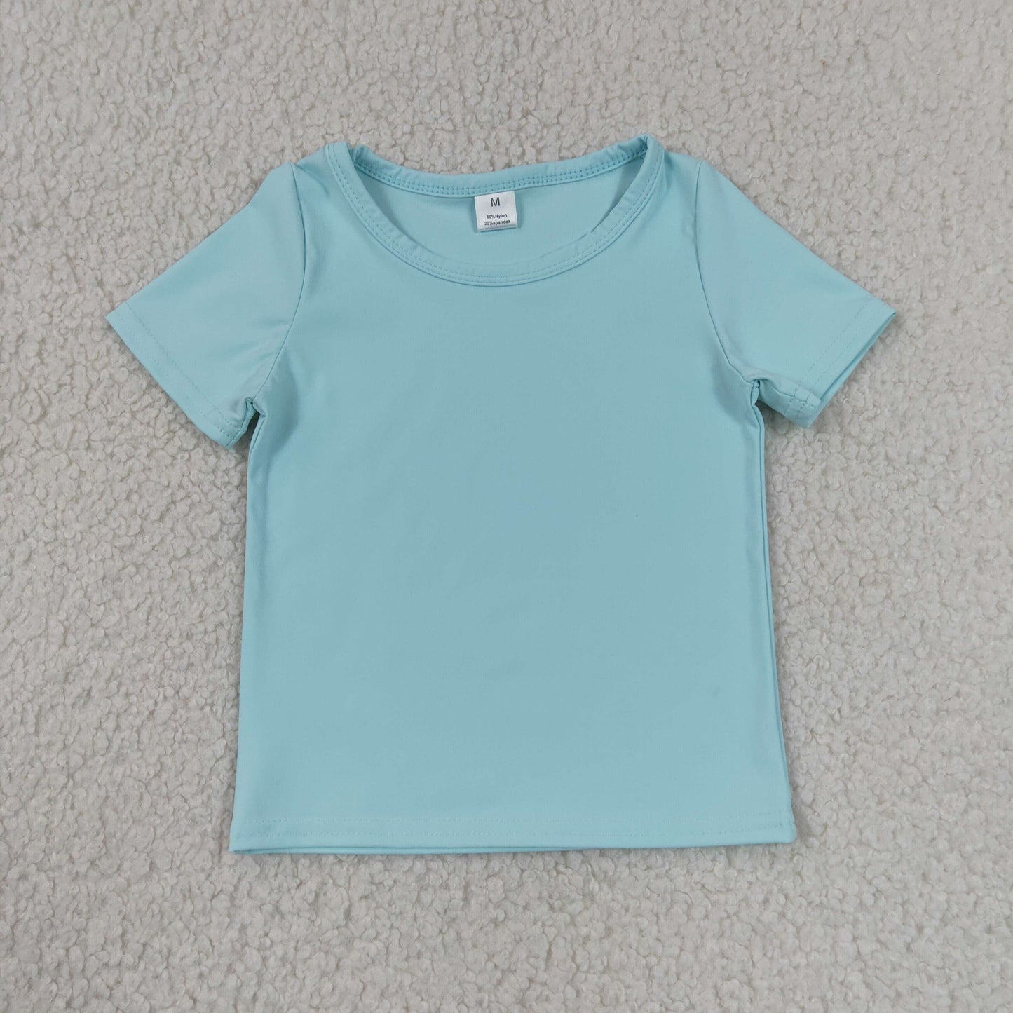 RTS NO MOQ Yoga GT1631 Baby Girls Light Blue Short Sleeve Yoga Active T-shirts Top