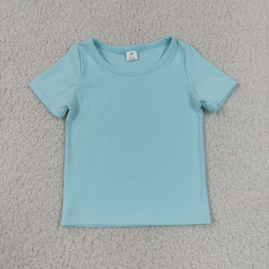 RTS NO MOQ Yoga GT1631 Baby Girls Light Blue Short Sleeve Yoga Active T-shirts Top