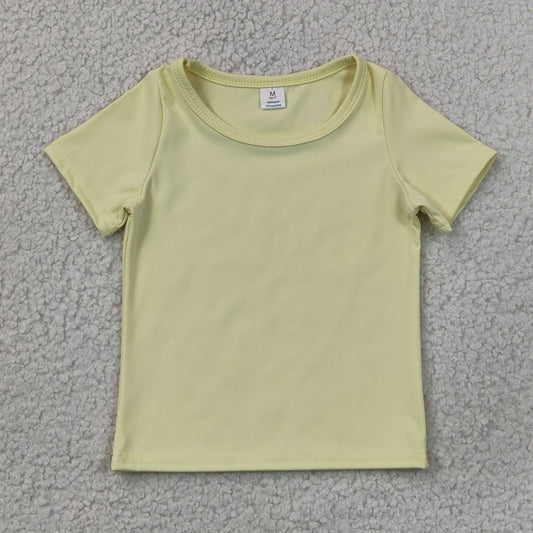 RTS NO MOQ Yoga GT1632 Baby Girls Light Yellow Short Sleeve Yoga Active T-shirts Top