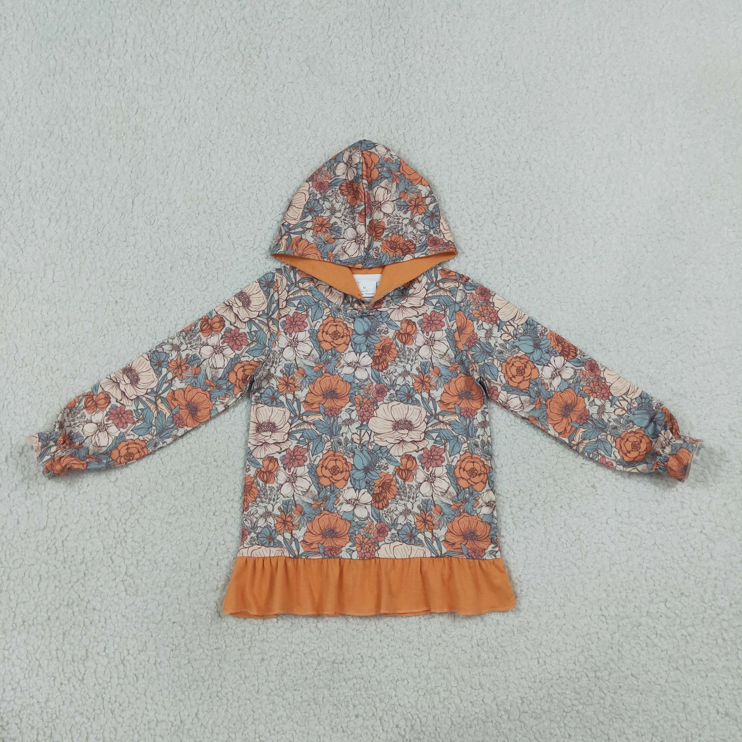 NEW RTS NO MOQ milk silk GT1643 Baby Girls Floral Ruffle Long Sleeve Hoodie Fall Top