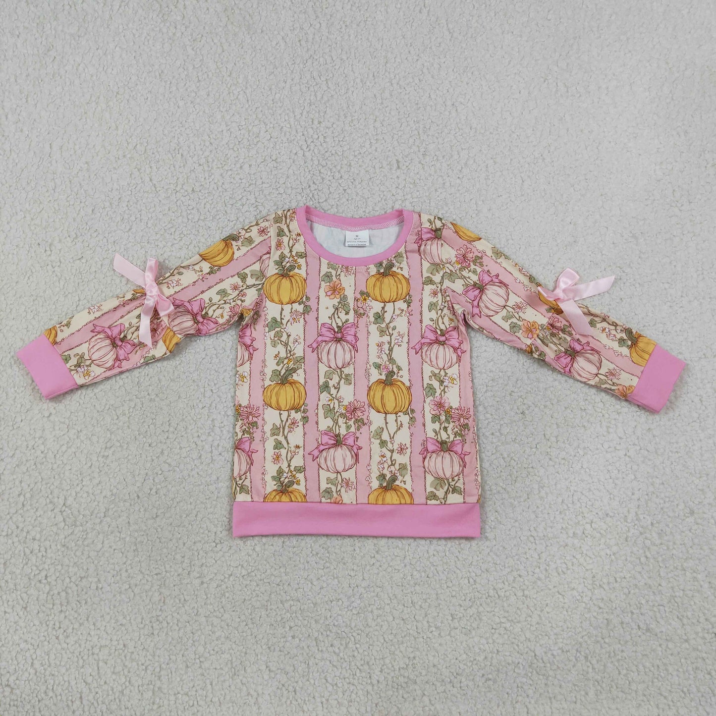 NEW RTS NO MOQ milk silk GT1659 Baby Girls Long Sleeve Colorful Flowers Pumpkins Stripe Fall T-shirts Top