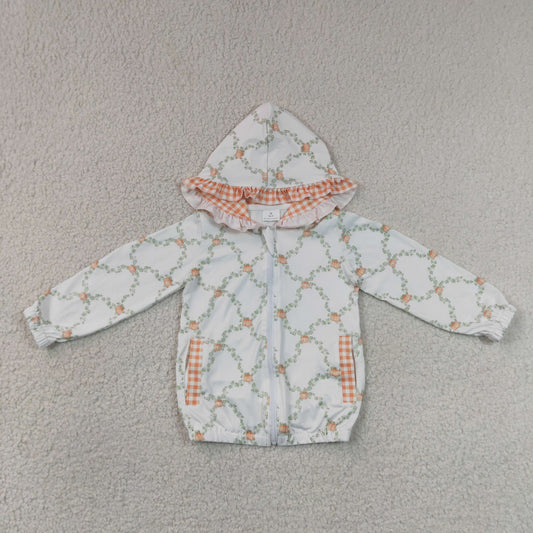 RTS NO MOQ milk silk GT1662 Baby Girls Flowers Pumpkins Checked Fall Zip Pockets Hoodies Top