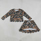 NEW RTS NO MOQ milk silk GLD1617（GT1688+GLK0300 ）Baby Girls Dark Brown Camo Long Sleeve Scallop Hem Top Skort Clothes Set
