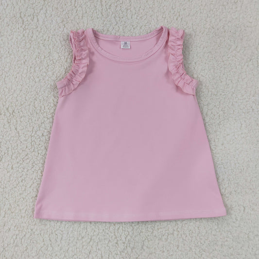 NEW RTS NO MOQ cotton GT1701 Baby Girls Light Pink Cotton Sleeveless Tunic Shirt Casual Summer Top