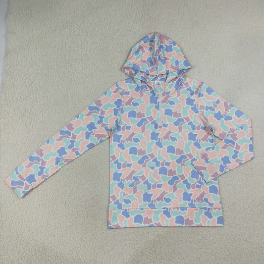 NEW RTS NO MOQ milk silk GT1714 Adult Women Camouflage Zip Up Hoodie  Pocket  Long Sleeve Daily Tops