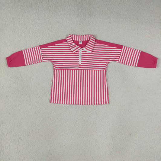 RTS NO MOQ yoga GT1715 Baby Girls Long Sleeve Pink Stripe Yoga Active Zip Pullovers Top