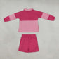 NEW RTS NO MOQ yoga fabric GLS0106 (GT1715+SS0949) Yoga Baby Girls Pink Stripe Print Zip Pullover Matching Shorts Two Piece Yoga Active Clothes Set