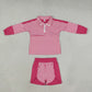 NEW RTS NO MOQ yoga fabric GLS0106 (GT1715+SS0949) Yoga Baby Girls Pink Stripe Print Zip Pullover Matching Shorts Two Piece Yoga Active Clothes Set