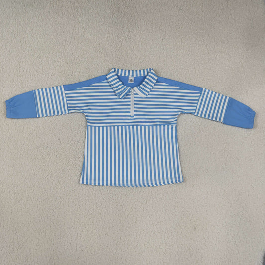 NEW RTS NO MOQ Yoga GT1716 Baby Girls Blue Stripe Yoga Active Zip Pullovers Tops