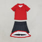 NEW RTS NO MOQ yoga fabric cotton GSD4262（ GT1728+GLK0320）Baby Girls Red Short Sleeve Yoga Active Button Polo Shirts Top Skirt Short Bottoms Set