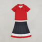 NEW RTS NO MOQ yoga fabric cotton GSD4262（ GT1728+GLK0320）Baby Girls Red Short Sleeve Yoga Active Button Polo Shirts Top Skirt Short Bottoms Set