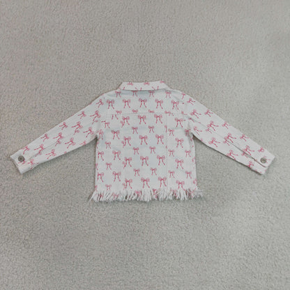 RTS NO MOQ milk silk GT1729 Baby Girls Pink Bows Long Sleeve Cardigan Jackets