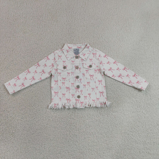RTS NO MOQ milk silk GT1729 Baby Girls Pink Bows Long Sleeve Cardigan Jackets