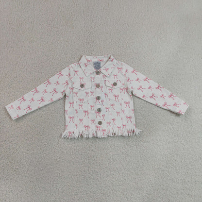RTS NO MOQ milk silk GT1729 Baby Girls Pink Bows Long Sleeve Cardigan Jackets