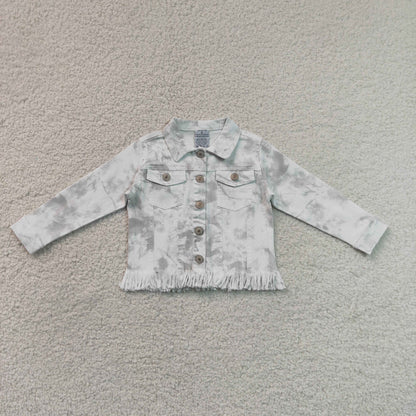 RTS NO MOQ milk silk GT1752 Baby Girls Long Sleeve Button Down Denim Jacket With Pockets
