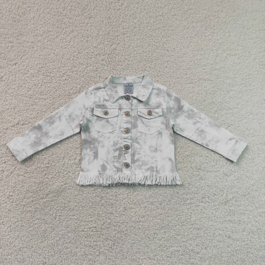RTS NO MOQ milk silk GT1752 Baby Girls Long Sleeve Button Down Denim Jacket With Pockets