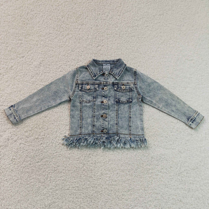 RTS NO MOQ  milk silk GT1753 Baby Girls Denim Long Sleeve Button Down Jacket Pocket Daily Wear Coat