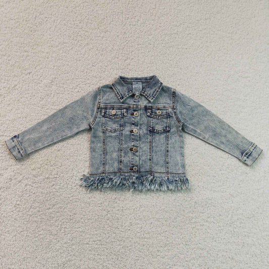 RTS NO MOQ  milk silk GT1753 Baby Girls Denim Long Sleeve Button Down Jacket Pocket Daily Wear Coat