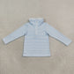 NEW RTS NO MOQ milk silk GT1755 Baby Girls Long Sleeve Light Blue Stripe Zip Ruffle Pullovers Top