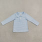 NEW RTS NO MOQ milk silk GT1755 Baby Girls Long Sleeve Light Blue Stripe Zip Ruffle Pullovers Top