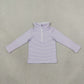 NEW RTS NO MOQ milk silk GT1758 Baby Girls Long Sleeve Lavender Stripe Zip Ruffle Pullovers Top