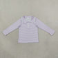 NEW RTS NO MOQ milk silk GT1758 Baby Girls Long Sleeve Lavender Stripe Zip Ruffle Pullovers Top