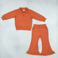 NEW RTS NO MOQ Sweater Fabric （GT1765+P1073） Baby Girls Orange Long Sleeve Sweater Fabric Zip Pockets Pullovers Top pant set（副本）