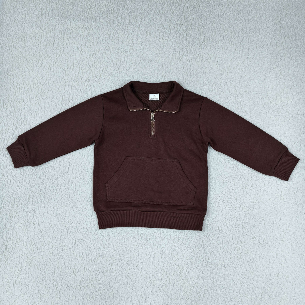 NEW RTS NO MOQ Sweater Fabric GT1766 Baby Girls Brown Long Sleeve Sweater Fabric Zip Pockets Pullovers Top Regular price$10.99 USD
