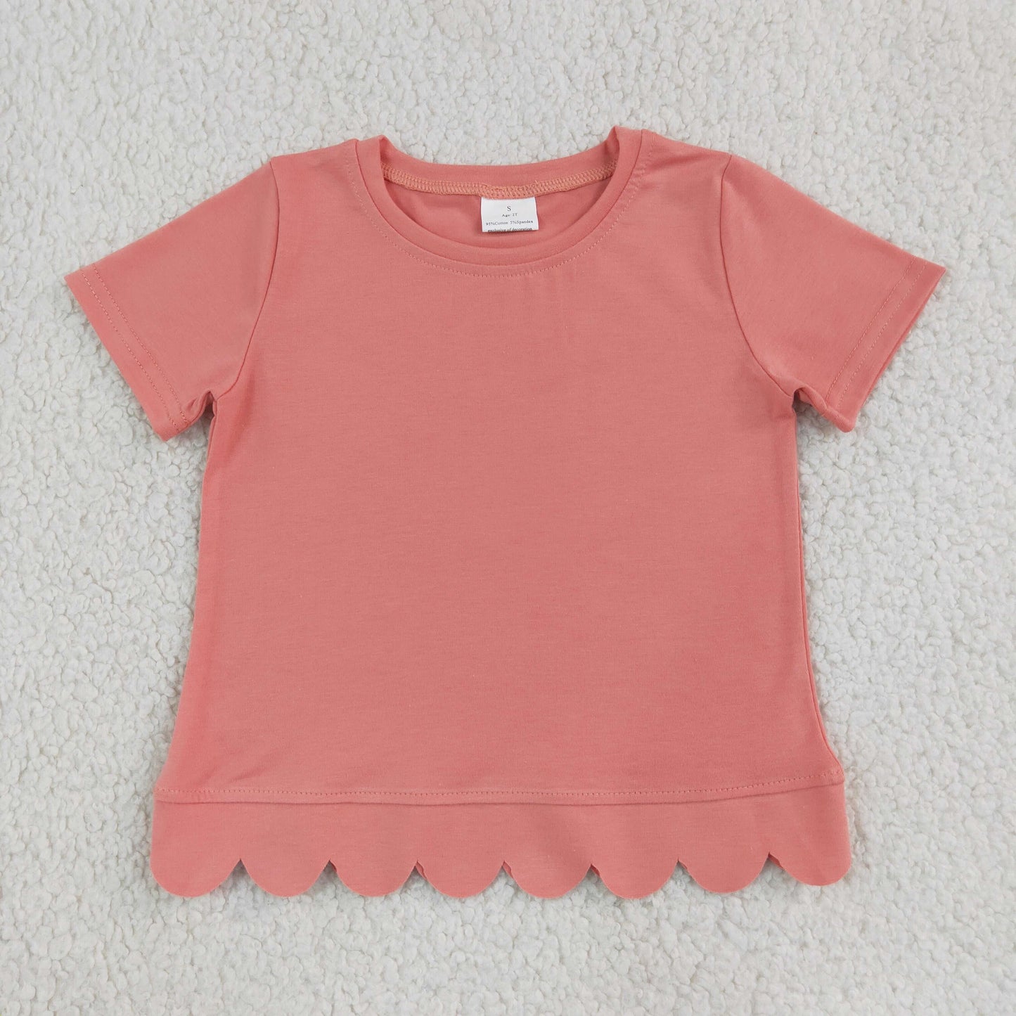 NEW RTS NO MOQ cotton GT1768 Baby Girls Pink Short Sleeve Scallop T‑shirts Top Summer Spring Casual Pullover Tees