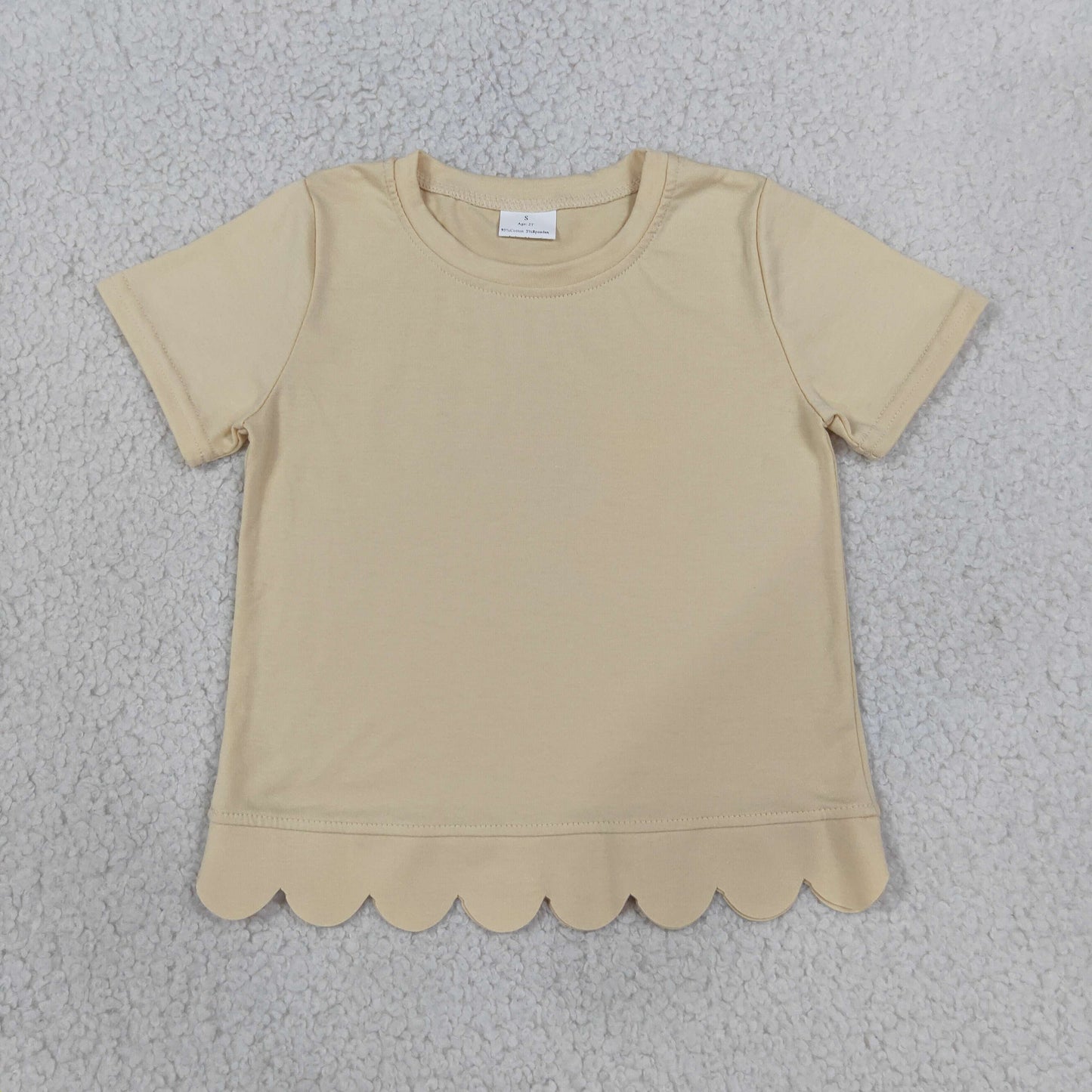 NEW RTS NO MOQ cotton GT1770 Baby Girls Yellow Short Sleeve Scallop T-shirts Top