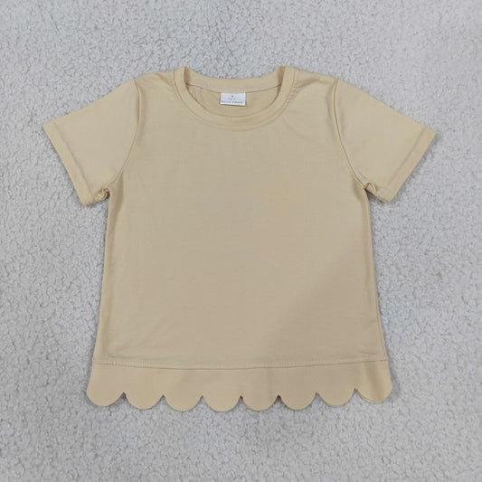 NEW RTS NO MOQ cotton GT1770 Baby Girls Yellow Short Sleeve Scallop T-shirts Top