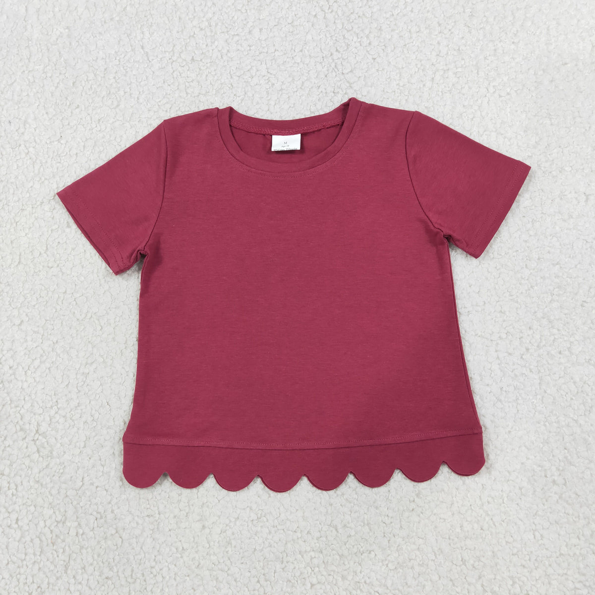 NEW RTS NO MOQ cotton GT1771 Baby Girls Red Short Sleeve Scallop T-shirts Top