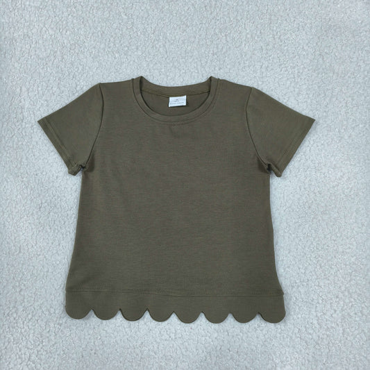 NEW RTS NO MOQ cotton GT1772 Baby Girls Olive Short Sleeve Scallop T-shirts Top