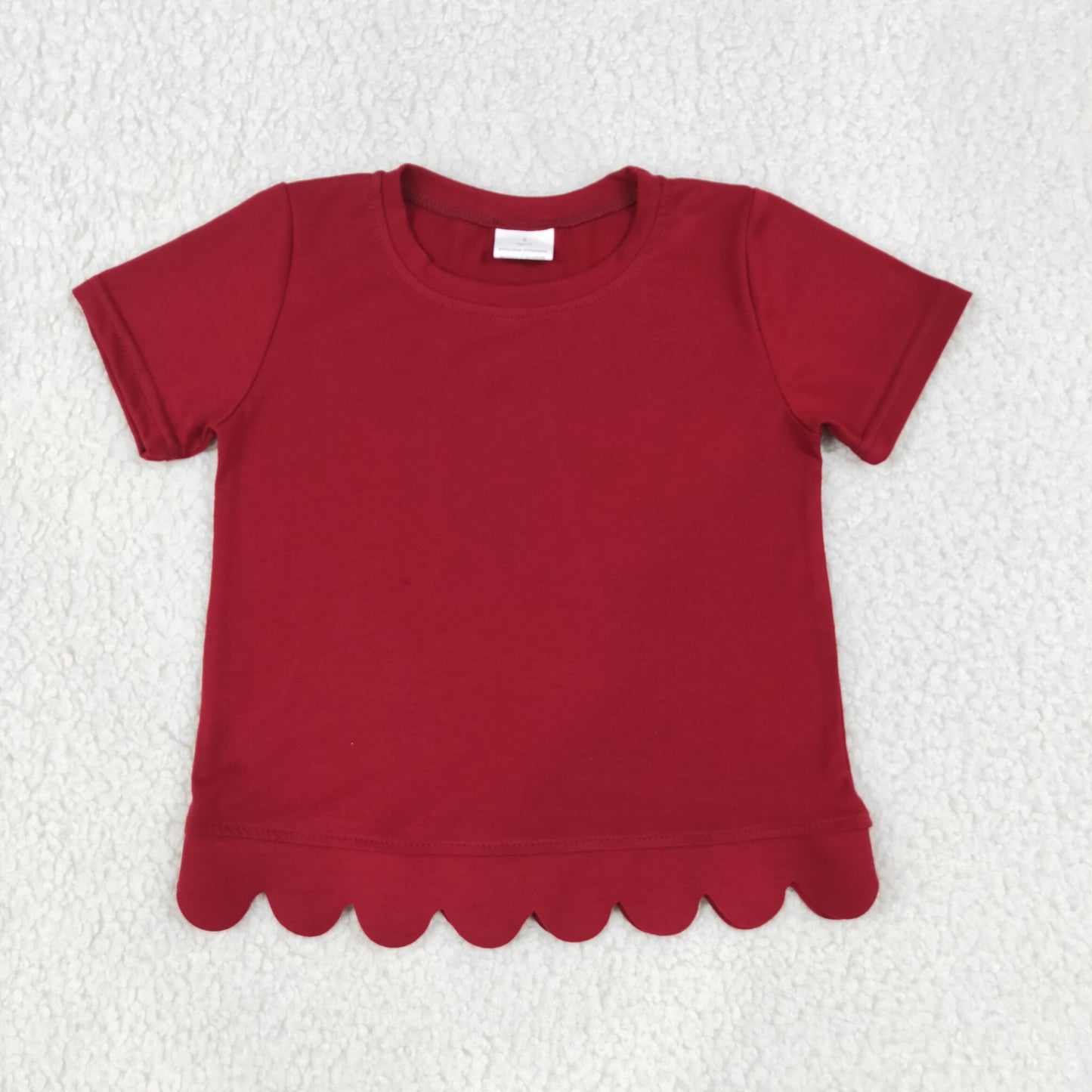 NEW RTS NO MOQ cotton GT1774 Baby Girls Red Short Sleeve Scallop T‑shirts Top Summer Spring Casual Pullover Tees