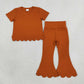 NEW RTS NO MOQ cotton GSPO2345（GT1775+P1083）Baby Girls Short Sleeve Shirts Top Flare Pant Scallop Sets