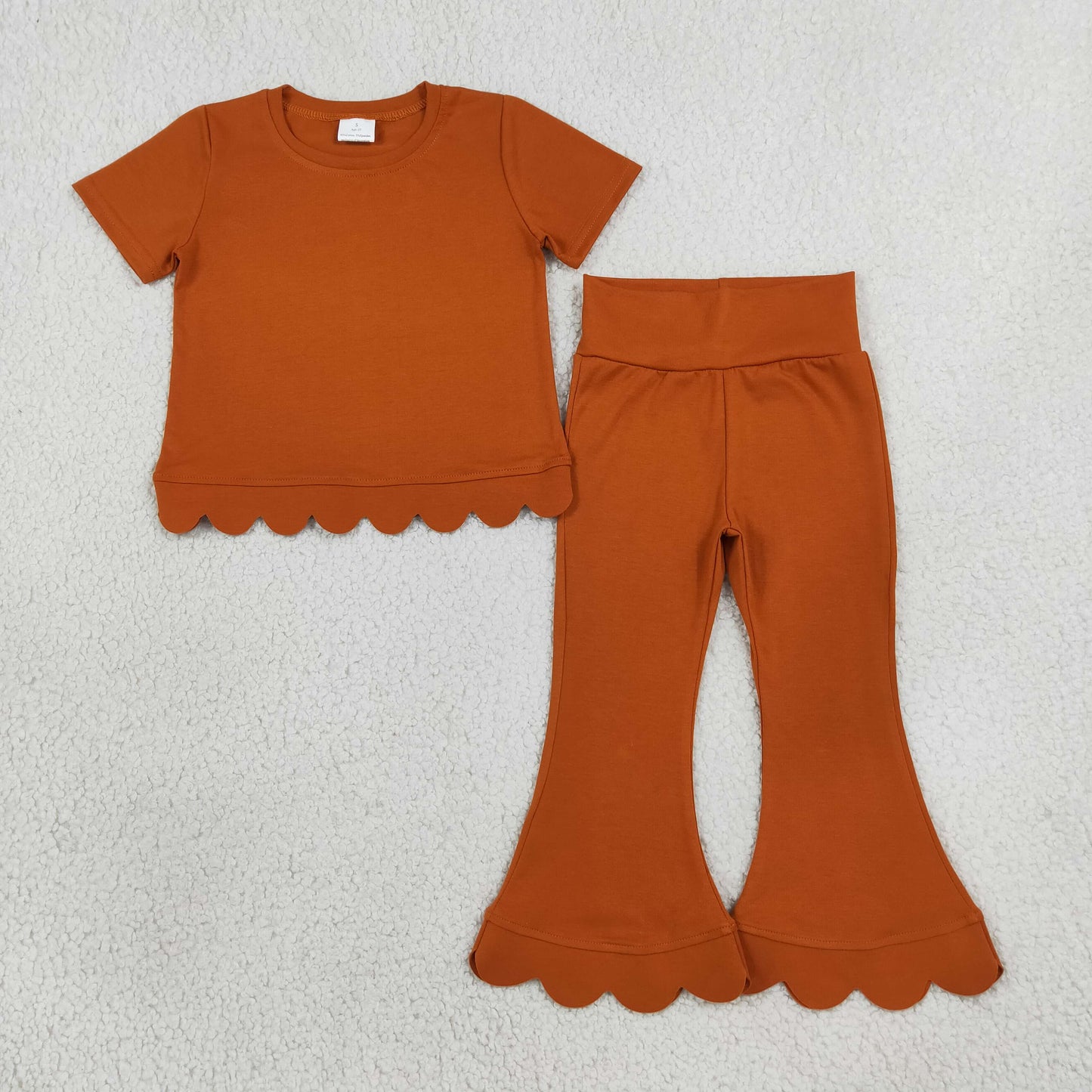 NEW RTS NO MOQ cotton GSPO2345（GT1775+P1083）Baby Girls Short Sleeve Shirts Top Flare Pant Scallop Sets