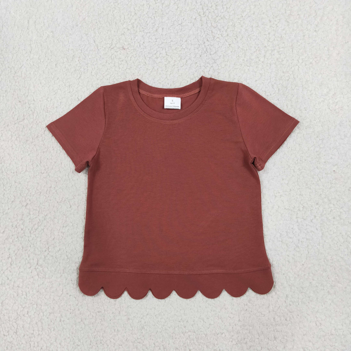 NEW RTS NO MOQ cotton GT1777 Baby Girls Brown Short Sleeve Scallop T-shirts Top