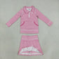 NEW RTS NO MOQ yoga fabric GLD1699(GT1783+GLK0335) Yoga Baby Girls Pink White Striped Half Zip Pocket Long Sleeve Top And Skort Yoga Set
