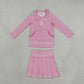 NEW RTS NO MOQ yoga fabric GLD1699(GT1783+GLK0335) Yoga Baby Girls Pink White Striped Half Zip Pocket Long Sleeve Top And Skort Yoga Set