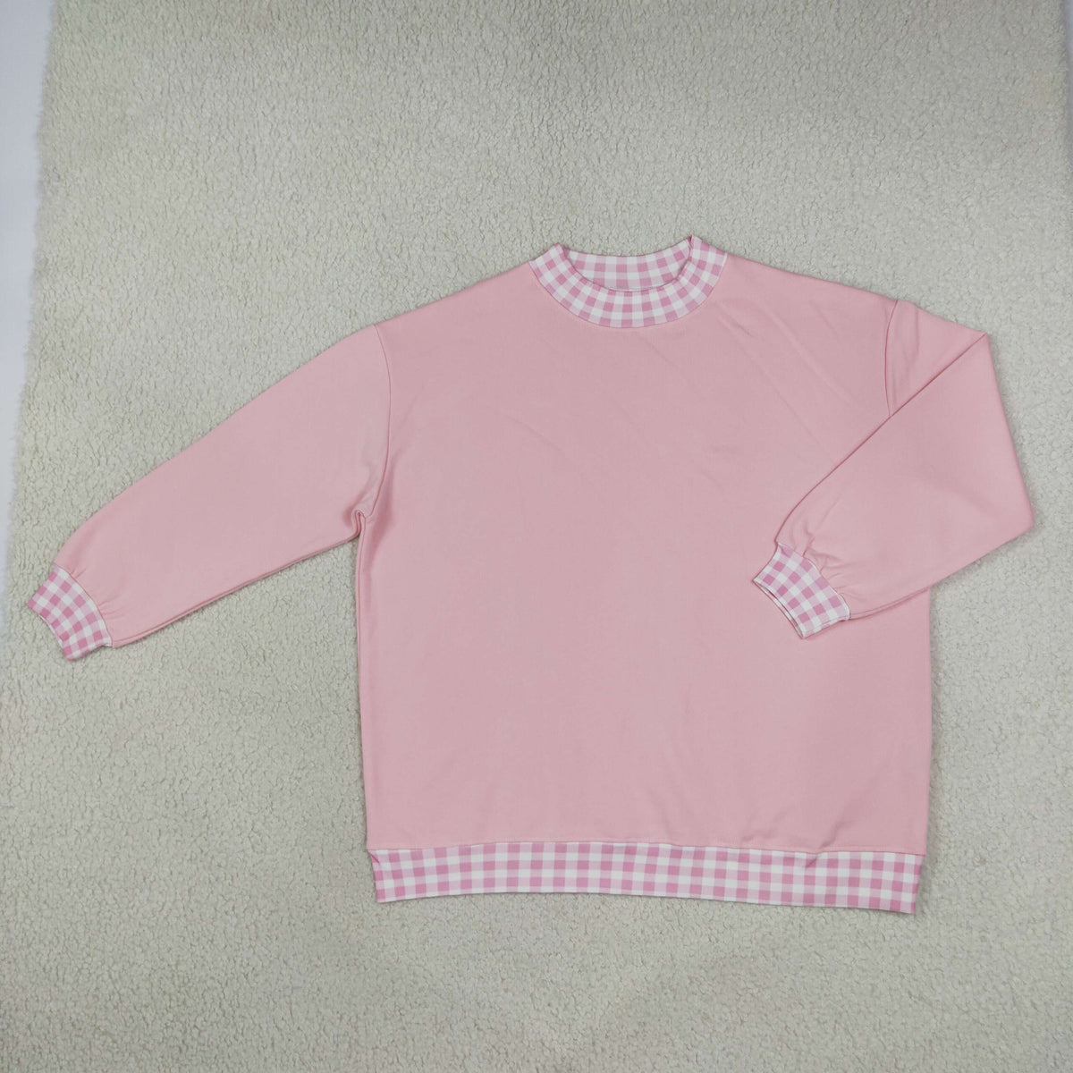 NEW RTS NO MOQ milk silk GT1794 Adult Women Pink Long Sleeve Sweater Gingham Choker Tee Shirts Tops