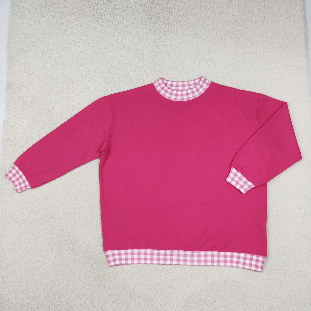 NEW RTS NO MOQ milk silk GT1796 Adult Women Hot pink Long Sleeve Sweater Gingham Choker Tee Shirts Tops