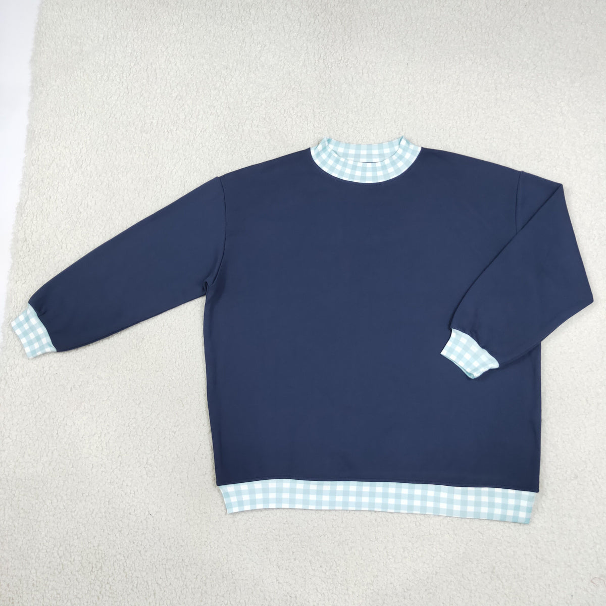 NEW RTS NO MOQ milk silk GT1797 Adult Women Navy Long Sleeve Sweater Gingham Choker Tee Shirts Tops