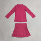 NEW RTS NO MOQ yoga fabric cotton GLD1703 （GT1802+GLK0079）Yoga Girls Hot pink Zip Long Sleeve Top Skorts Bottom Pleated Skirts Yoga Set