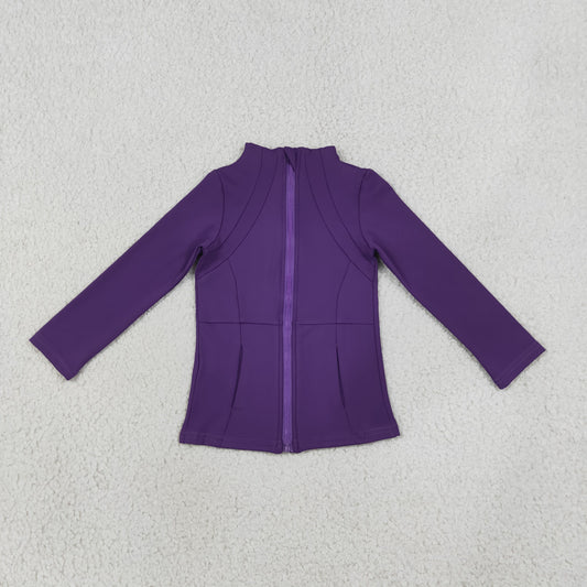 RTS NO MOQ yoga GT1803 Baby Girls Purple Long Sleeves Yoga Active Pockets Zip Pullovers Tops