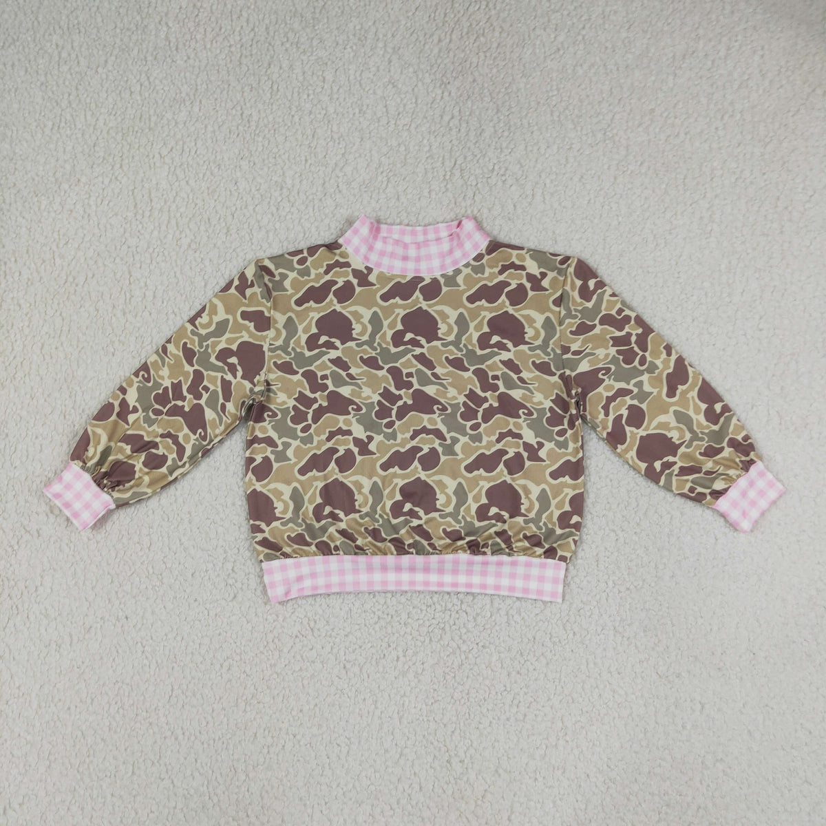 NEW RTS NO MOQ milk silk GT1841 Baby Girls Long Sleeve Pink Khaki Camo Choker T-shirts Top