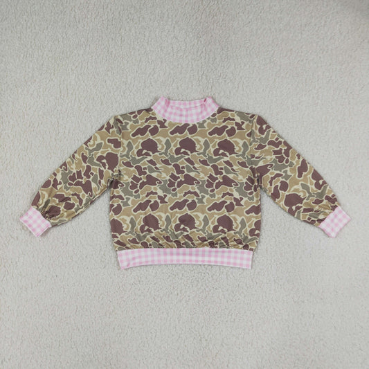 NEW RTS NO MOQ milk silk GT1841 Baby Girls Long Sleeve Pink Khaki Camo Choker T-shirts Top