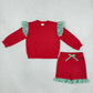 NEW RTS NO MOQ milk silk GLS0217（GT1844+SS0997）Baby Girls Stripe Flutter Sleeve Red Top Pockets Ruffle Short Clothes Set