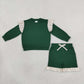 NEW RTS NO MOQ cotton GLS0218（GT1845+SS0998）Baby Girls Green Stripe Flutter Sleeve Top Pockets Ruffle Short Clothes Set
